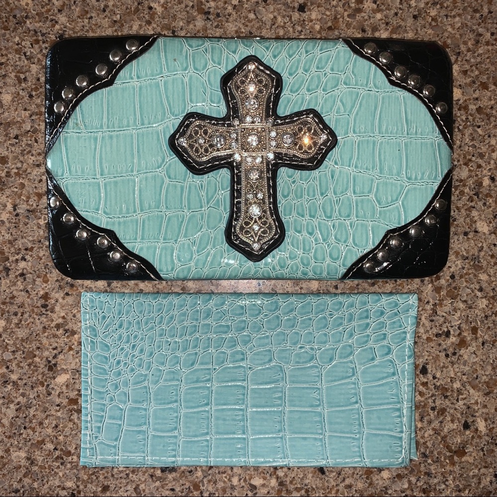 Cross Bling Teal wallet & checkbook.